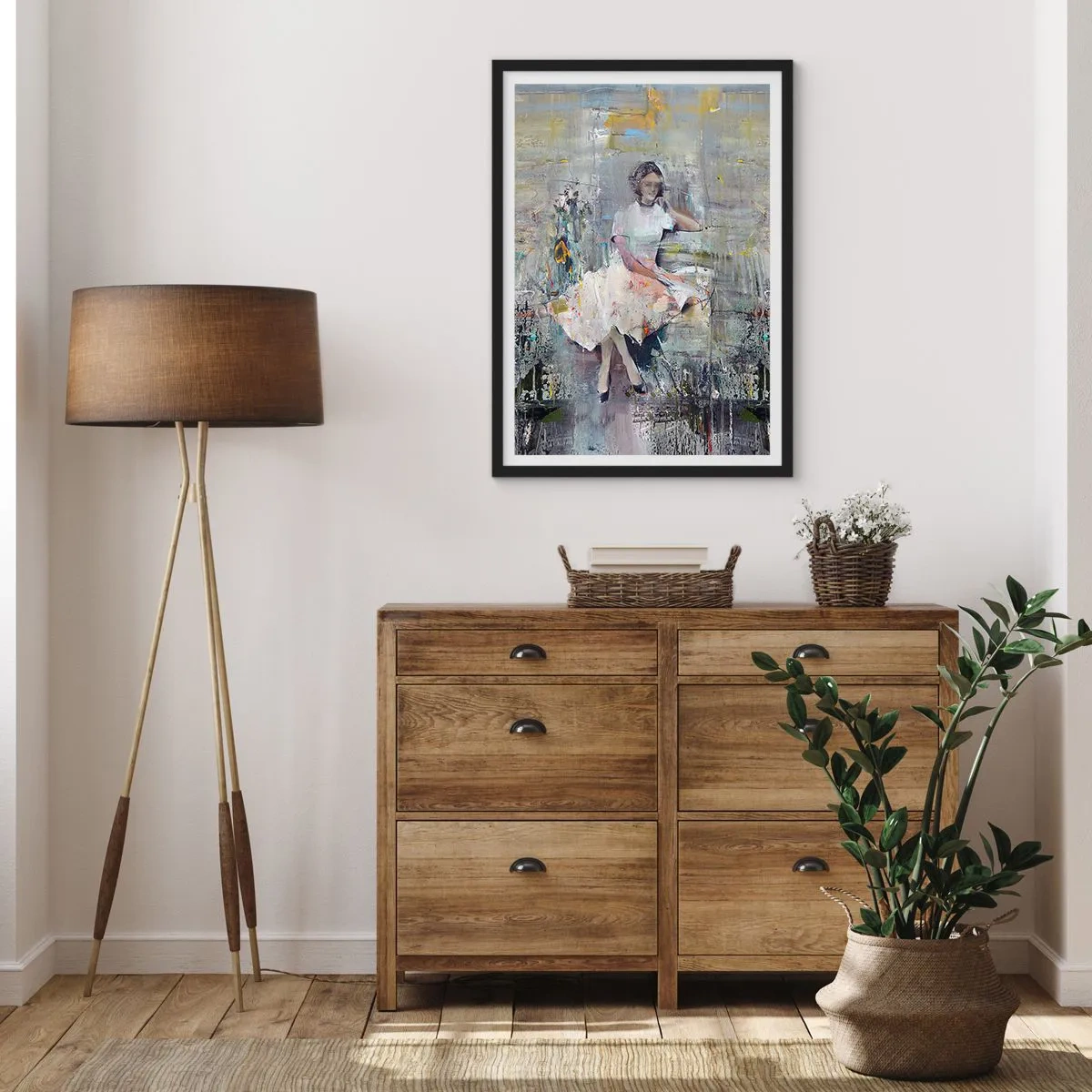 Poster in black frame - Abstract figure of a woman in a dress against a textured background - 50x70cm - Classical and Modern - Modern wall decoration for the living room and bedroom ARTTOR