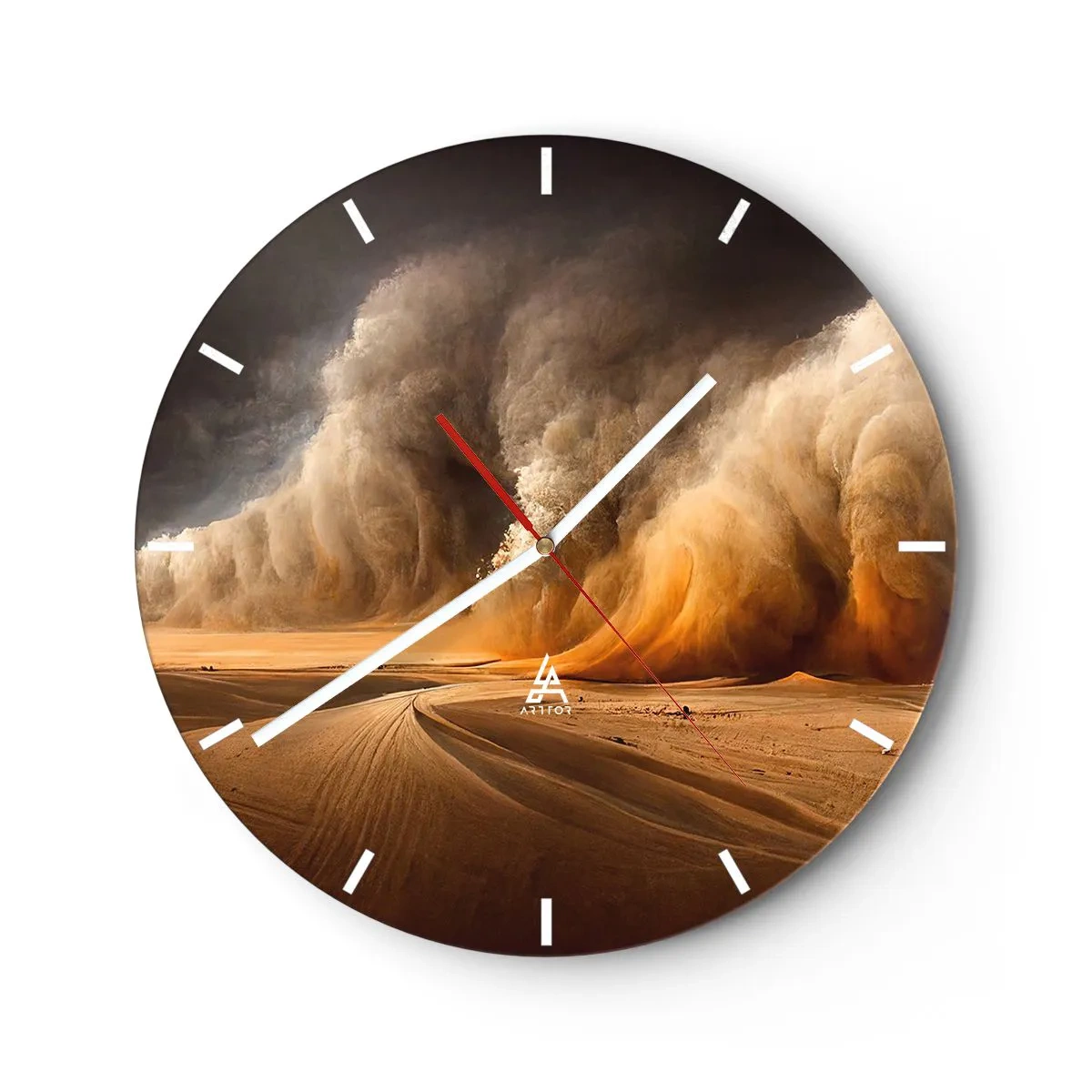 Wall clock - Clock on glass - A massive sandstorm sweeps across the desert - 30x30cm - Rage of the Desert - Modern wall decoration for the living room, kitchen, and bedroom ARTTOR