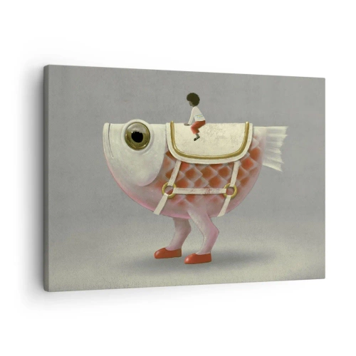 Canvas picture - A fancy fish rider with legs and a saddle - 70x50cm - Fish Jockey - Modern wall decoration for the living room and bedroom ARTTOR
