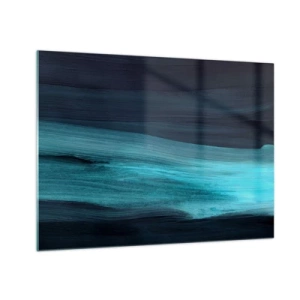 Glass picture - Abstract wave in shades of turquoise and navy blue - 70x50cm - Swim with the Flow - Modern wall decoration for the living room and bedroom ARTTOR