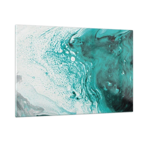 Glass picture - Dissolving in White and Turquoise - 120x80 cm