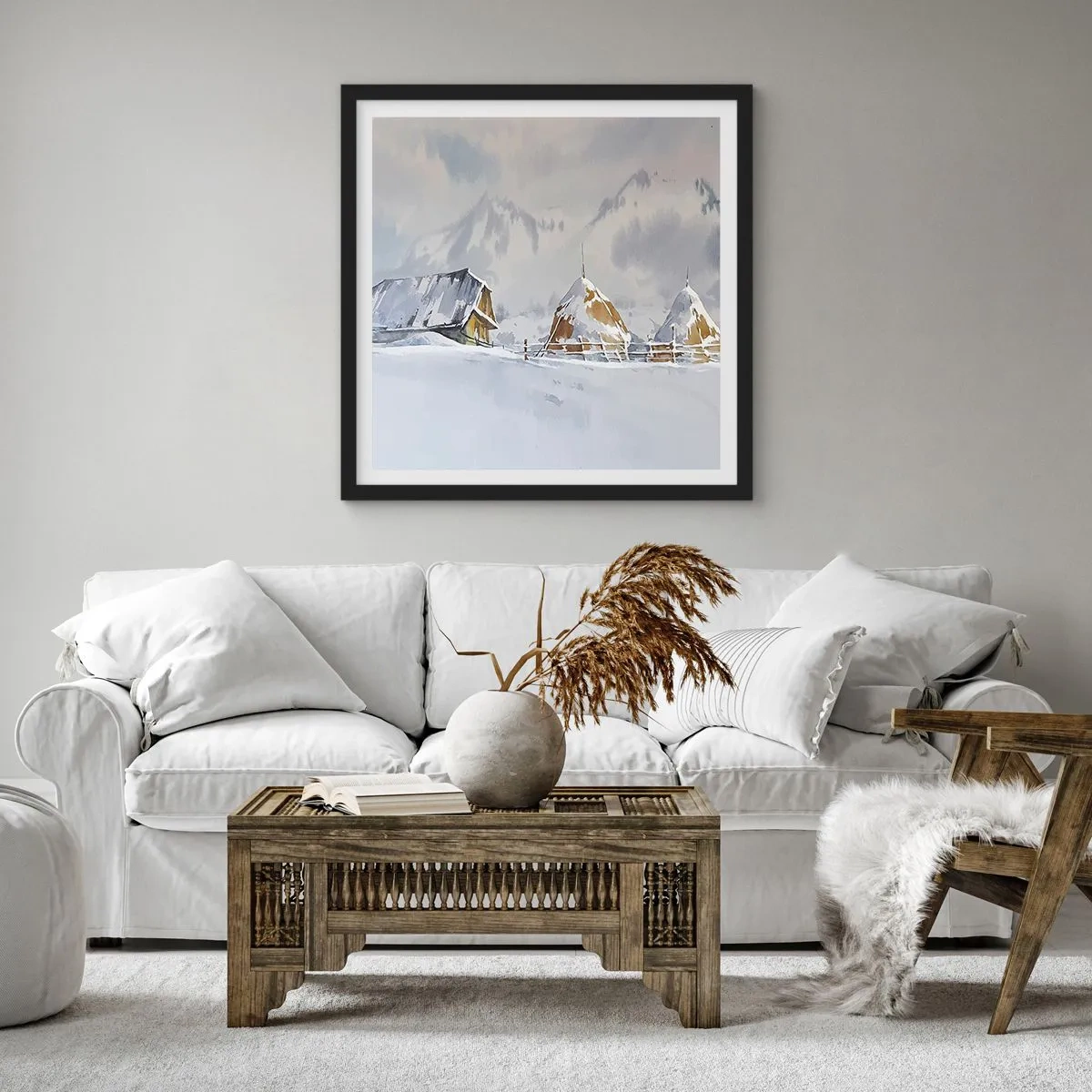 Poster in black frame - In a Snowy Valley - 60x60 cm