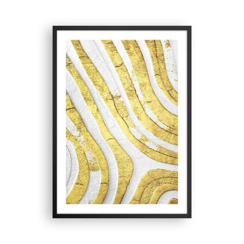 Poster in black frame - Golden lines on a white background in an abstract style - 50x70cm - Composition in White and Gold - Modern wall decoration for the living room and bedroom ARTTOR
