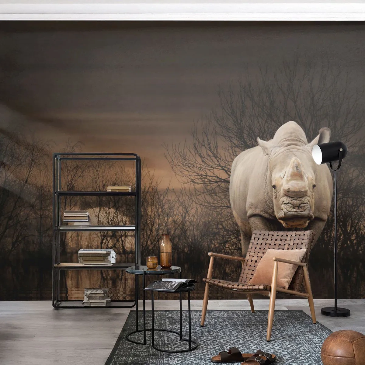 Photo Wallpaper Standard Eco - White against Nature - Rhinoceros, Animals, Africa - 200x140 cm