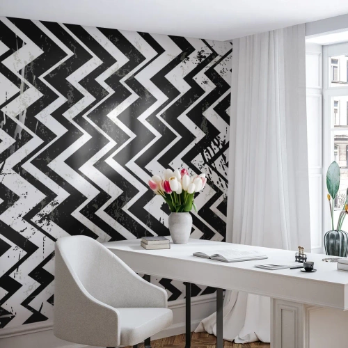 Self-Adhesive Photo Wallpaper Deluxe Sticker - Zig-White Zag-Black - Abstraction, Piece, Black and white - 350x256 cm