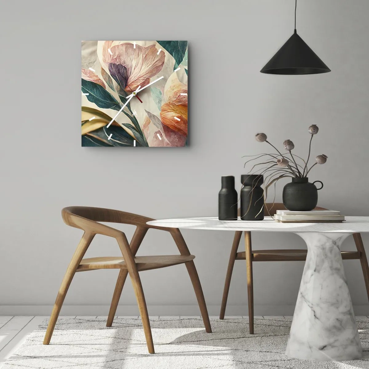 Wall clock - Clock on glass - Flowers of Southern Islands - 40x40 cm