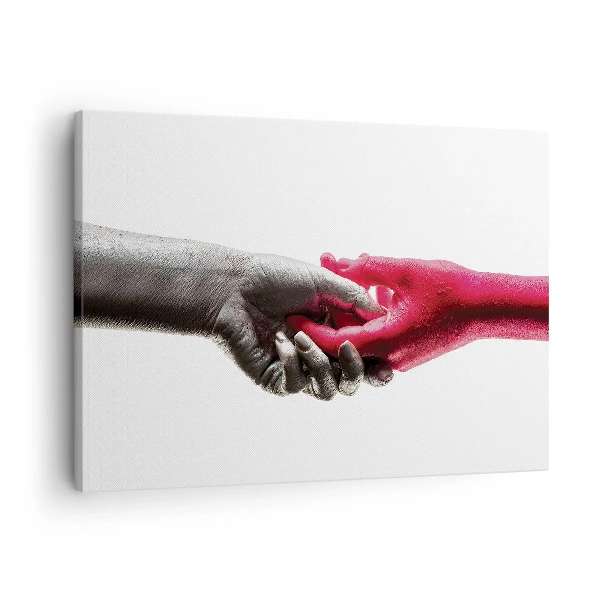 Canvas picture - Symbolic hands in silver and red - 70x50cm - Together, although Different - Modern wall decoration for the living room and bedroom ARTTOR