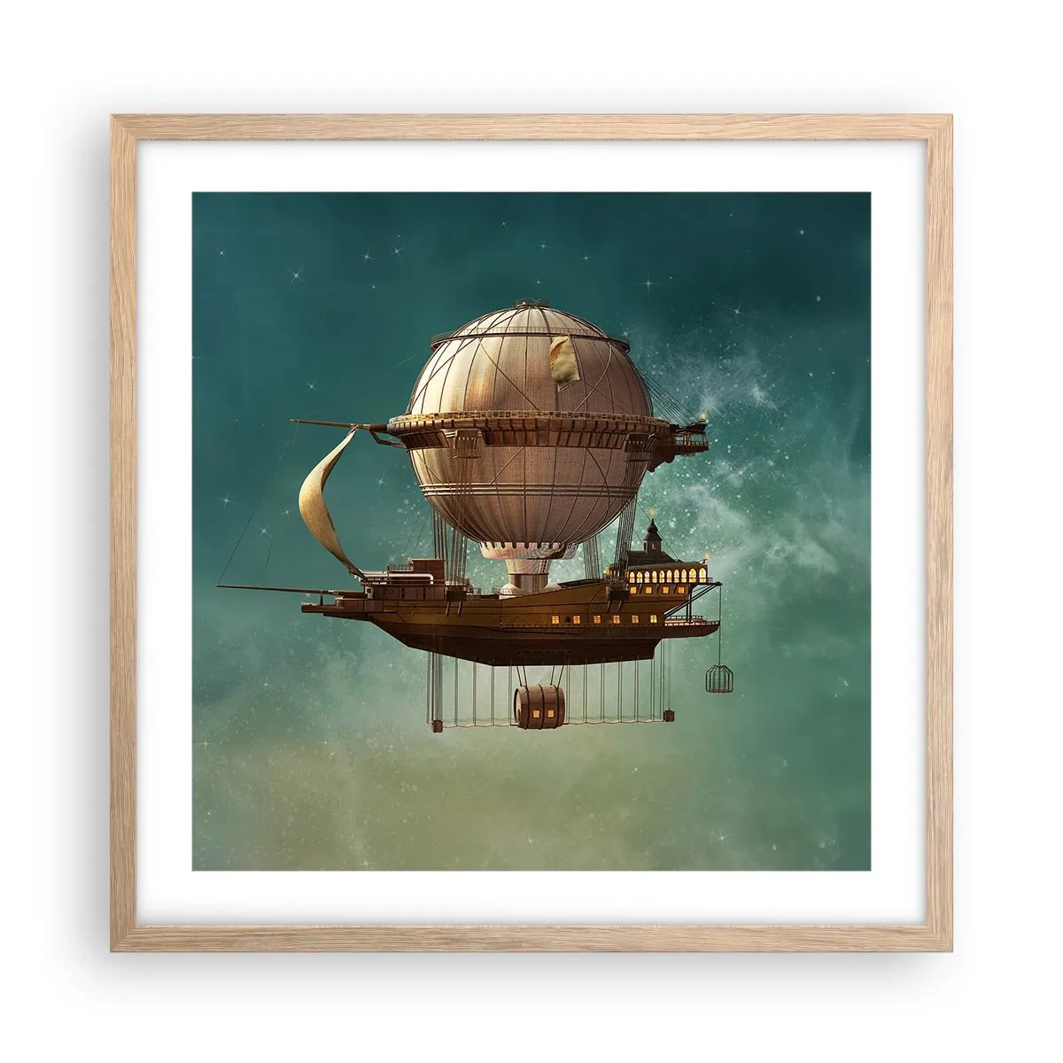 Poster in light oak frame - Greetings from Jules Verne - 50x50 cm