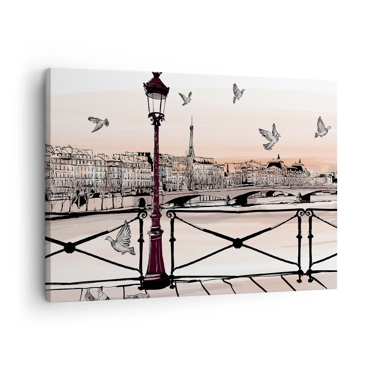 Canvas picture - Parisian view with a lantern and a bridge - 70x50cm - Over the Roofs of Paris - Modern wall decoration for the living room and bedroom ARTTOR