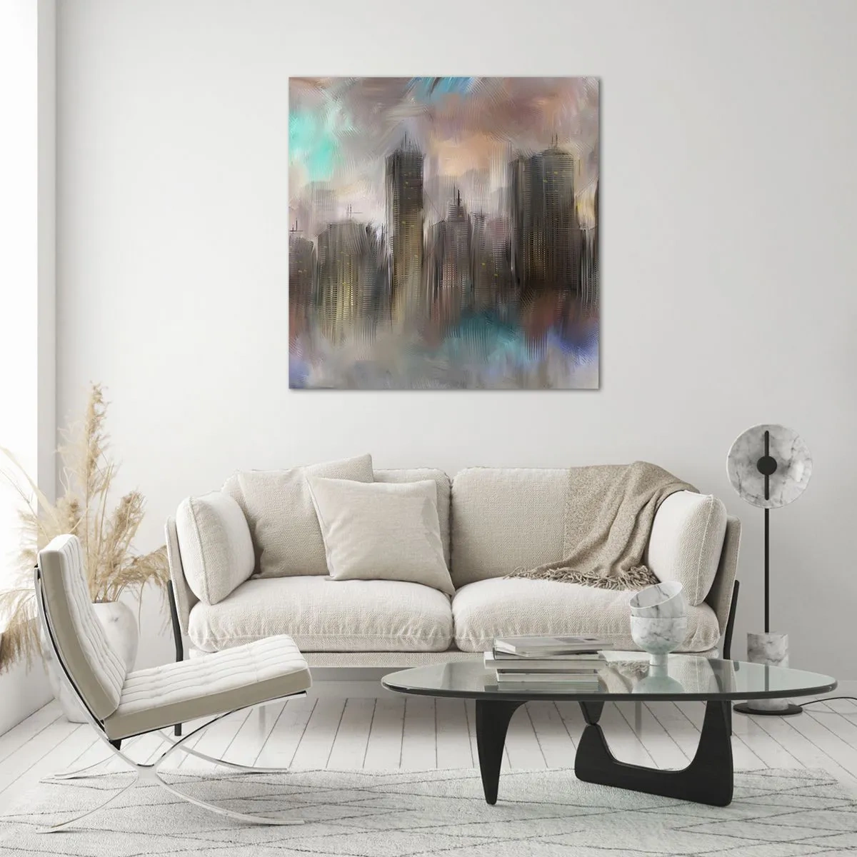 Glass picture - Composition of Steel, Stone and Fog - 70x70 cm