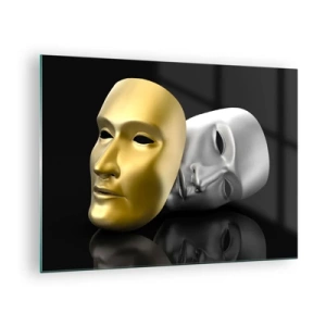 Glass picture - Gold and silver mask on a black background - 70x50cm - Life Is a Theatre - Modern wall decoration for the living room and bedroom ARTTOR