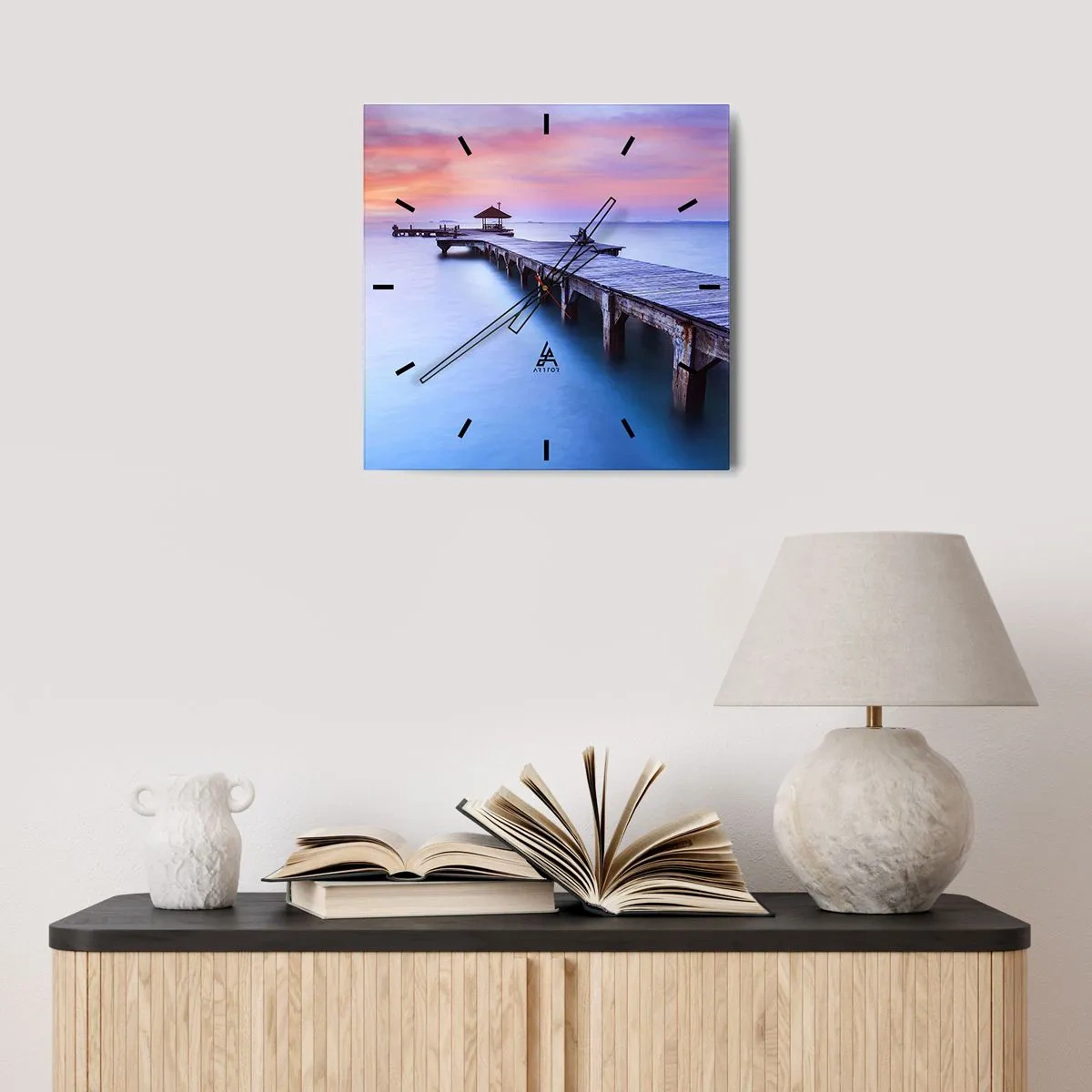 Wall clock - Clock on glass - Sea of Calm to the Horizon - 40x40 cm