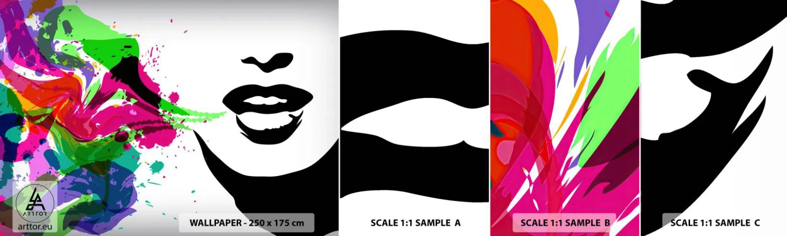 Photo Wallpaper Sample Self-Adhesive Deluxe Sticker - Tale in Colours of a Rainbow - Abstraction, Mouth, Colorful Graphics - 100x30 cm