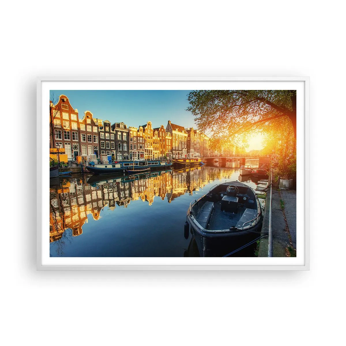 Poster in white frmae - Morning in Amsterdam - 100x70 cm