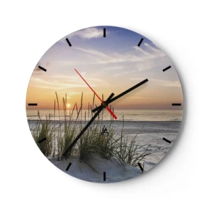 Wall clock - Clock on glass - Beautiful beach landscape at sunset with grasses in the background - 30x30cm - Look, Think, Feel - Modern wall decoration for the living room, kitchen, and bedroom ARTTOR