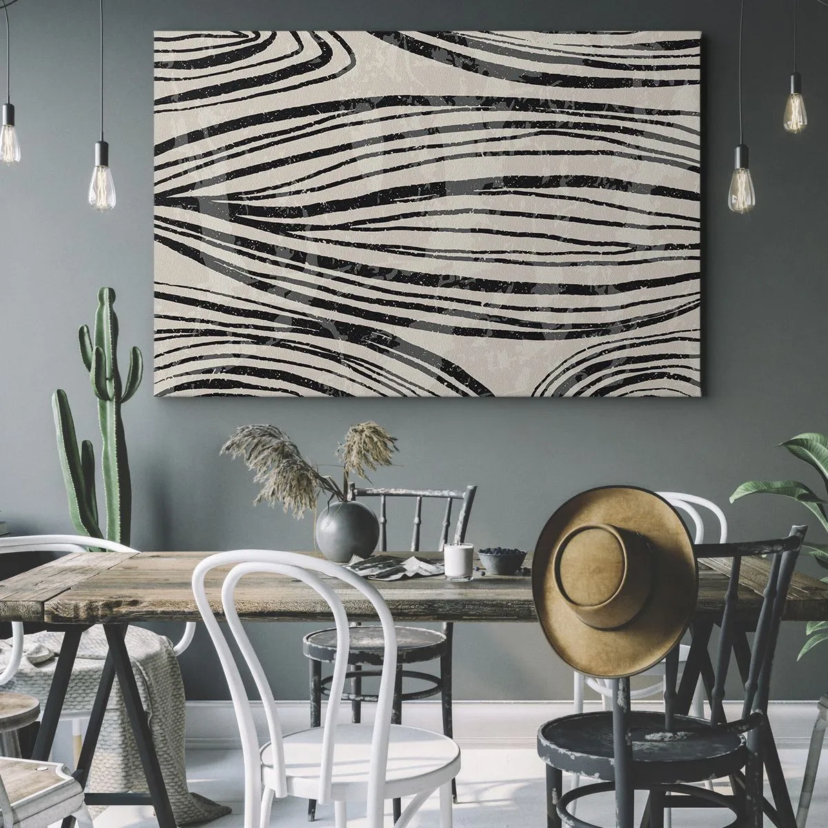 Canvas picture - Abstract waves in black and white shades - 70x50cm - Spillover of Lines - Modern wall decoration for the living room and bedroom ARTTOR