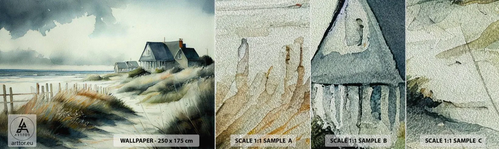 Photo Wallpaper Sample Premium Sand - Away from the Hustle and Bustle - House, Beach, Sea - 100x30 cm