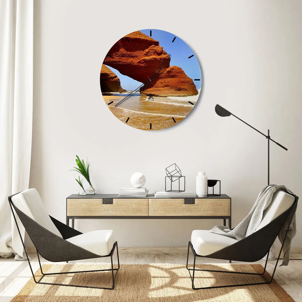 Wall clock - Clock on glass - Water and Wind through Thousands of Years - 40x40 cm