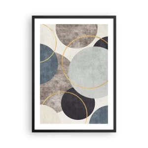 Poster in black frame - Abstract geometric composition with circles in shades of blue. - 50x70cm - Wheel after Wheel - Modern wall decoration for the living room and bedroom ARTTOR