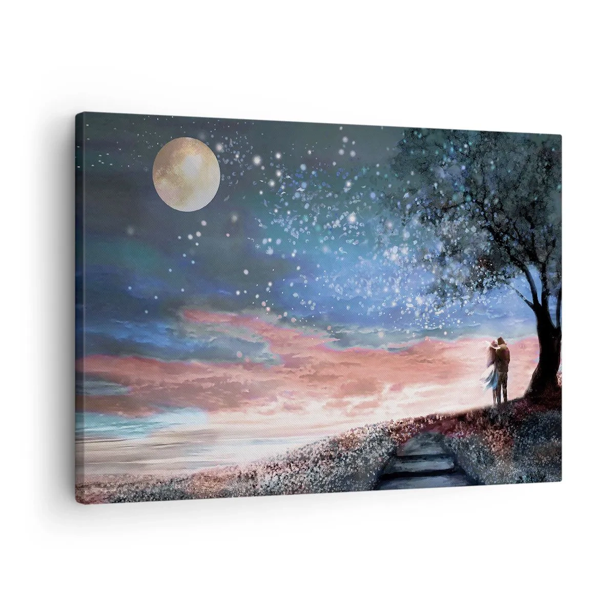 Canvas picture - Romantic couple scene under the full moon - 70x50cm - Starry Spectacle - Modern wall decoration for the living room and bedroom ARTTOR