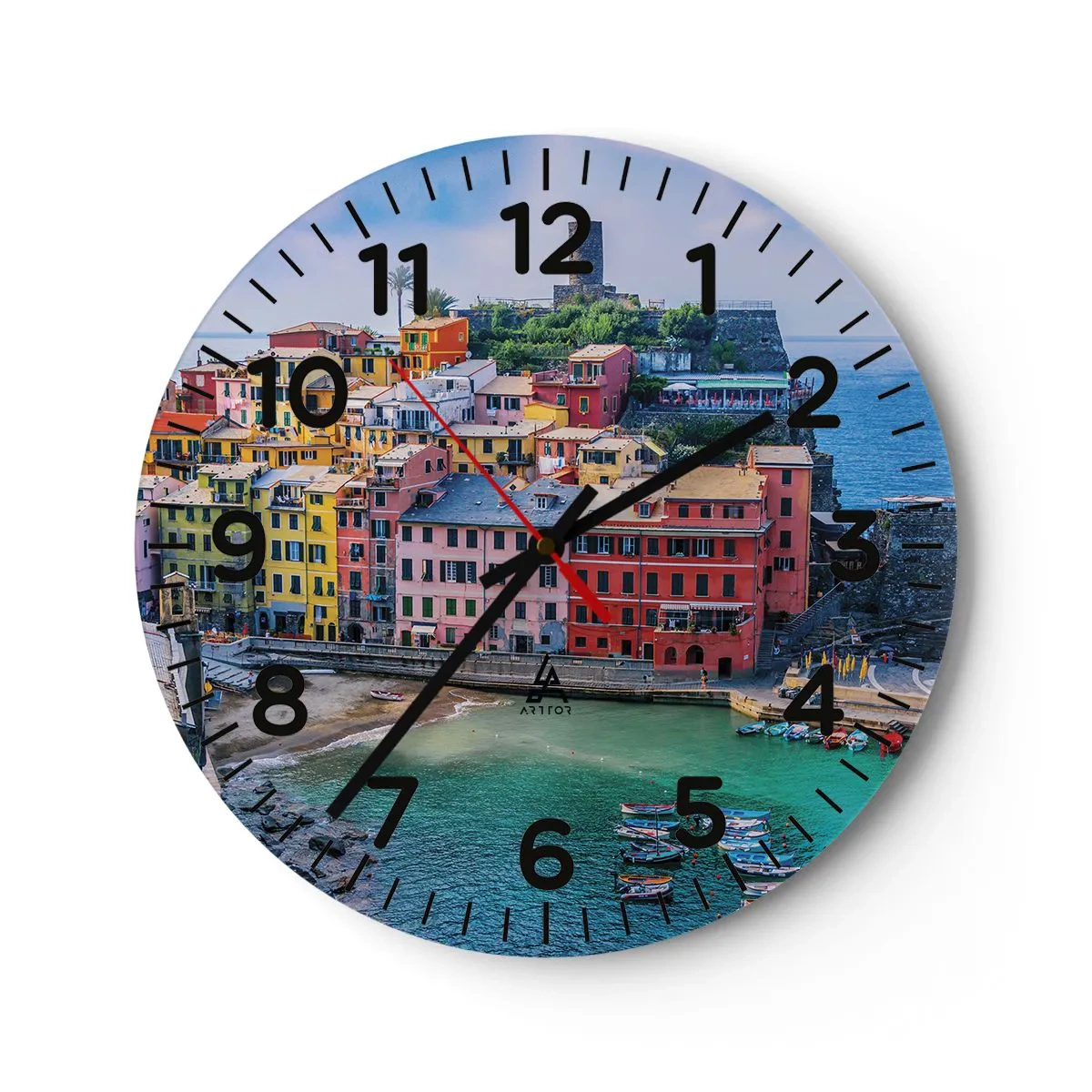Wall clock - Clock on glass - Magical Mediterranean Town - 30x30 cm