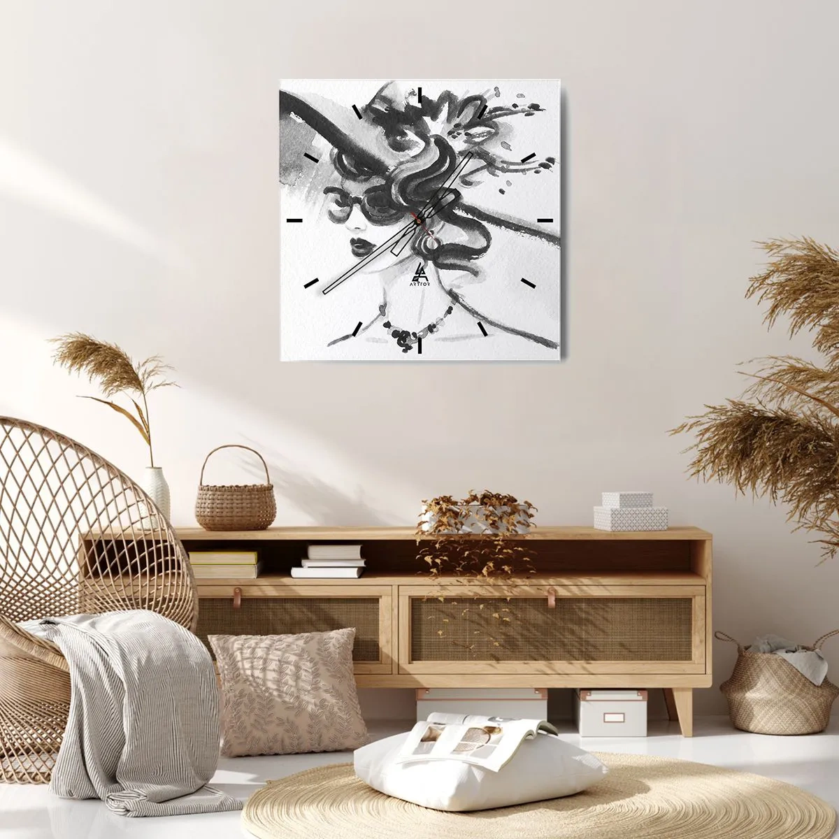 Wall clock - Clock on glass - Lady with a Character - 40x40 cm