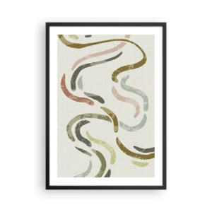 Poster in black frame - Abstract wavy lines in natural shades - 50x70cm - Cheerful Dance of Abstraction - Modern wall decoration for the living room and bedroom ARTTOR