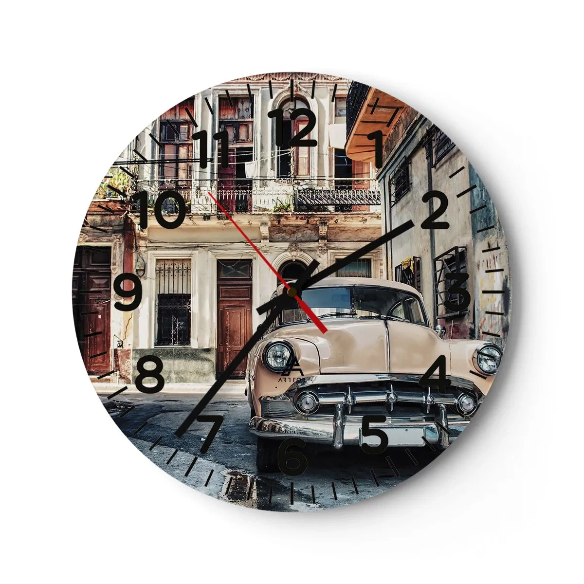 Wall clock - Clock on glass - Siesta in Havana - 40x40 cm