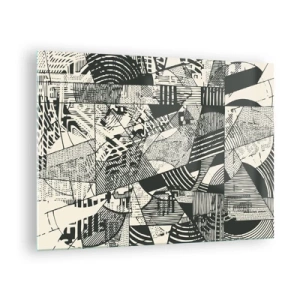 Glass picture - Black and white abstraction with dynamic geometric patterns - 70x50cm - Dynamics of Contemporaneity - Modern wall decoration for the living room and bedroom ARTTOR