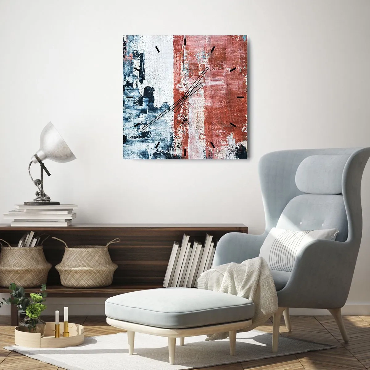 Wall clock - Clock on glass - Abstract Fifty Fifty - 40x40 cm