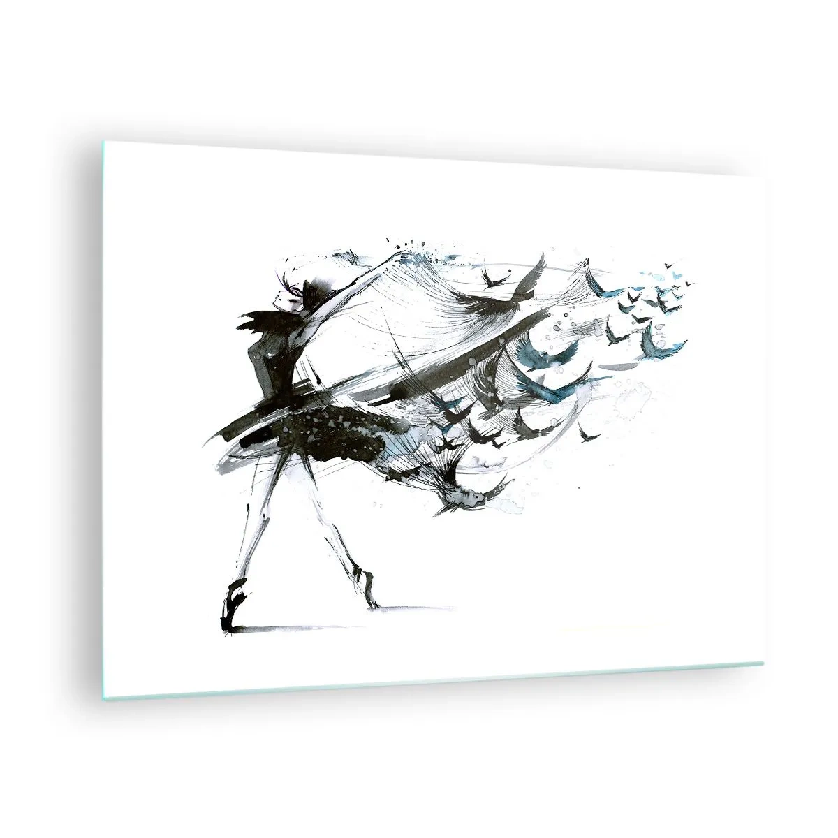 Glass picture - Dancer in motion with floating birds - 70x50cm - Magic of Music  - Modern wall decoration for the living room and bedroom ARTTOR