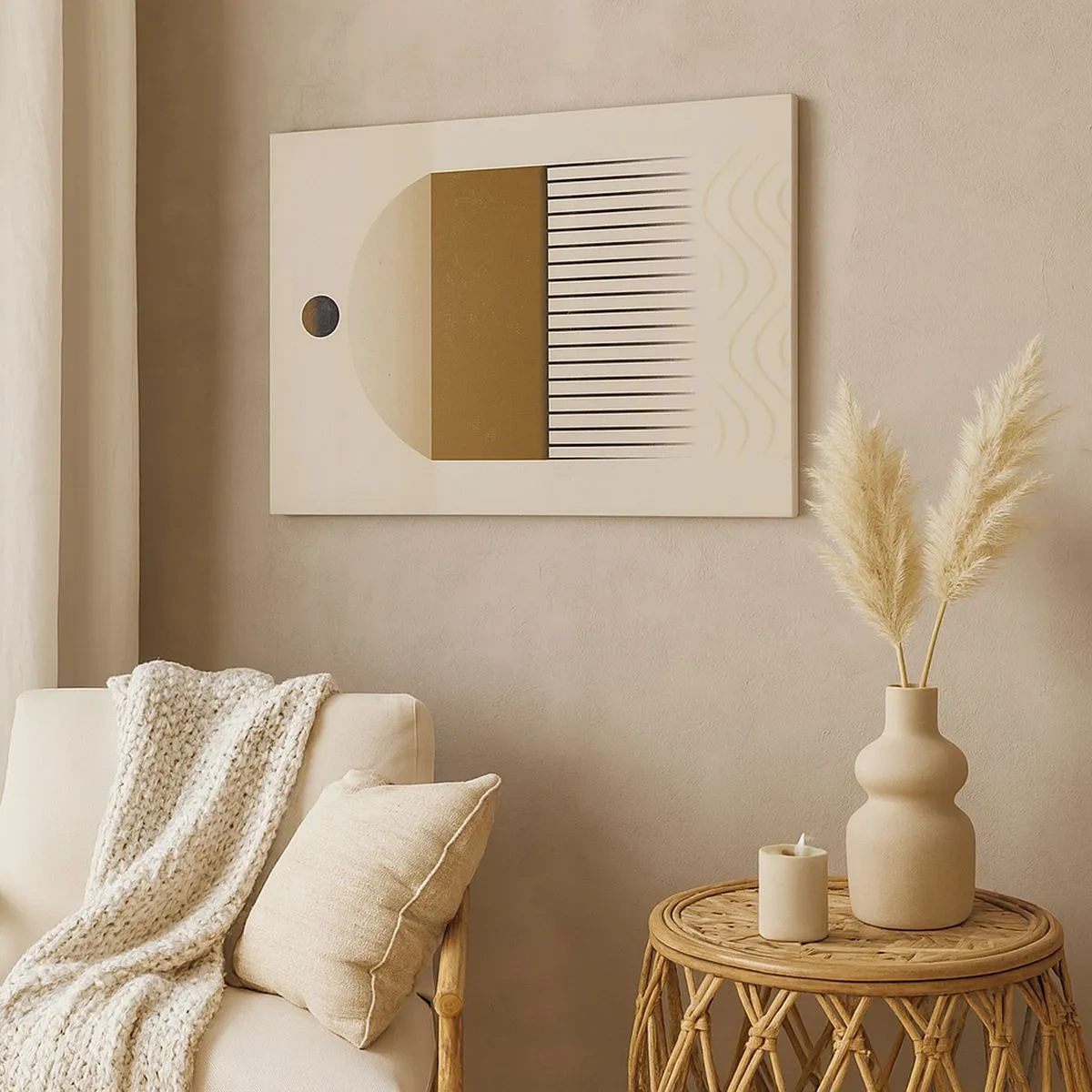 Canvas picture - Abstract geometric composition in beige and brown tones - 70x50cm - Different States - Modern wall decoration for the living room and bedroom ARTTOR