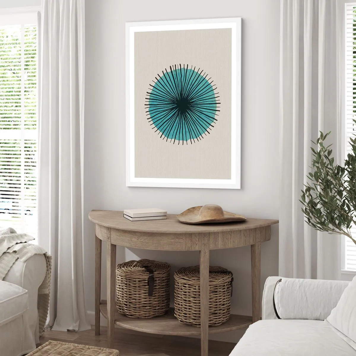 Poster in white frmae - Rays on Blue - 30x40 cm