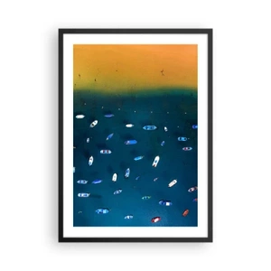 Poster in black frame - Aerial view of boats drifting along the beach - 50x70cm - Holiday Game - Modern wall decoration for the living room and bedroom ARTTOR