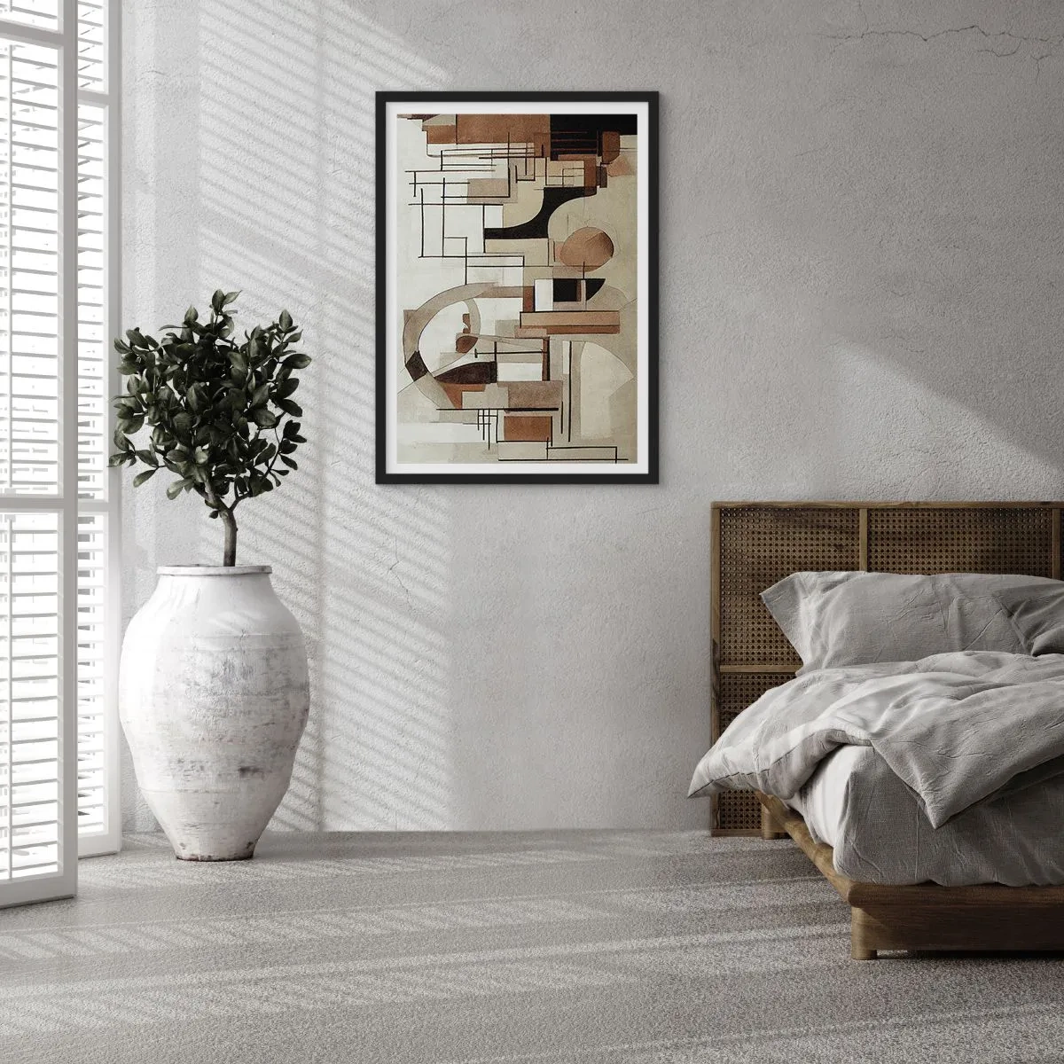 Poster in black frame - Geometric abstraction in shades of brown and beige - 50x70cm - City Landscape 2.0 - Modern wall decoration for the living room and bedroom ARTTOR