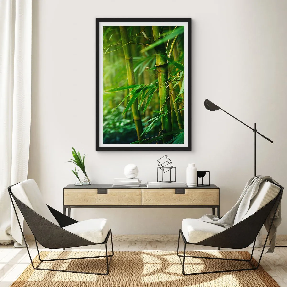 Poster in black frame - A bamboo grove in shades of green - 50x70cm - Getting to Know the Green - Modern wall decoration for the living room and bedroom ARTTOR