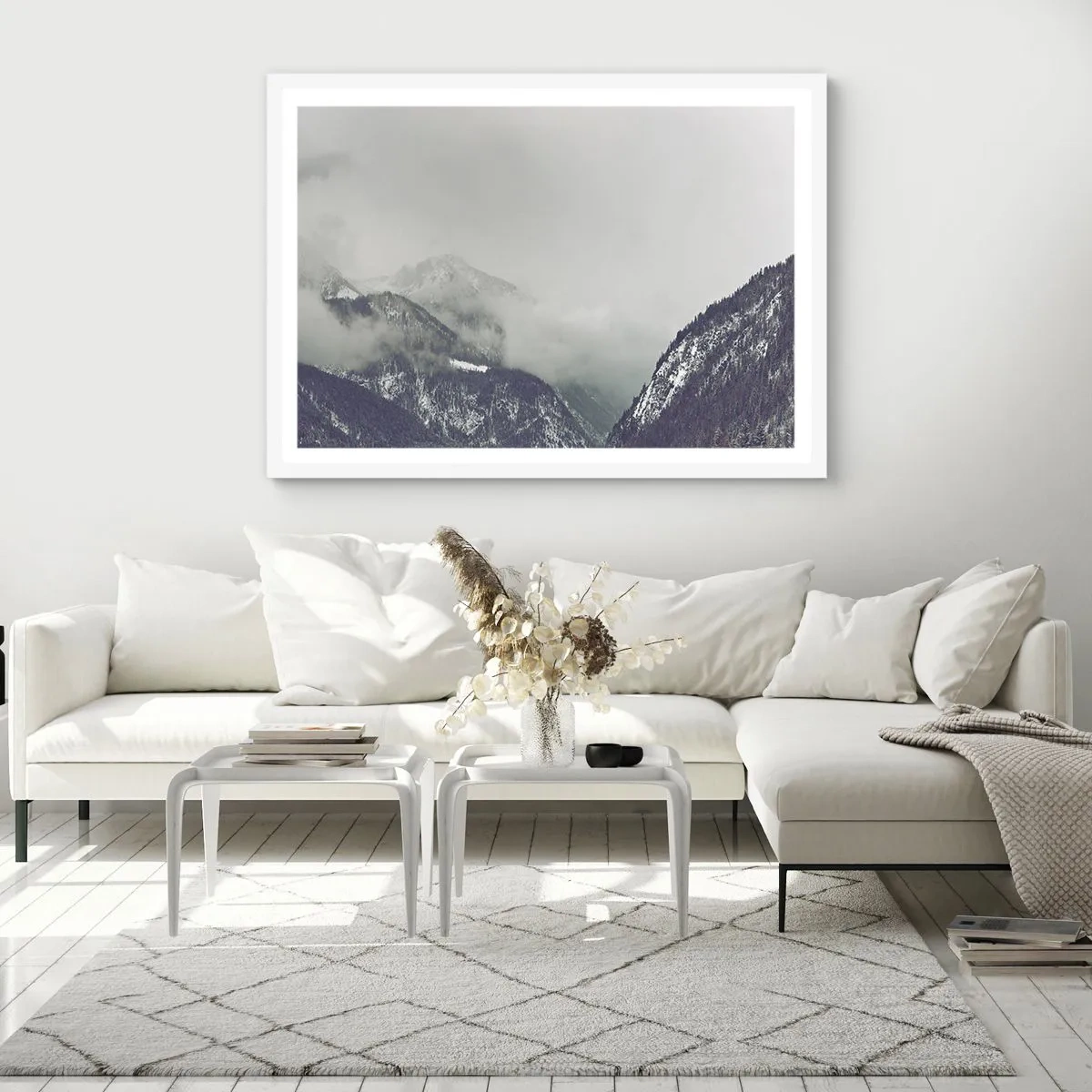Poster in white frmae - Foggy valley - 50x40 cm