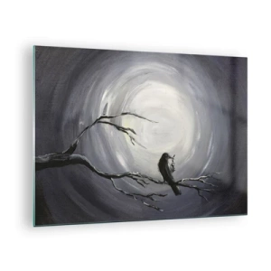 Glass picture - A raven sitting on a branch against the backdrop of a full moon - 70x50cm - Key to the Secret of the Night - Modern wall decoration for the living room and bedroom ARTTOR