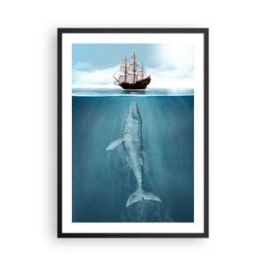 Poster in black frame - A ship on the surface of the water with a whale beneath it, in a surrealistic shot - 50x70cm - Better Not to Know - Modern wall decoration for the living room and bedroom ARTTOR