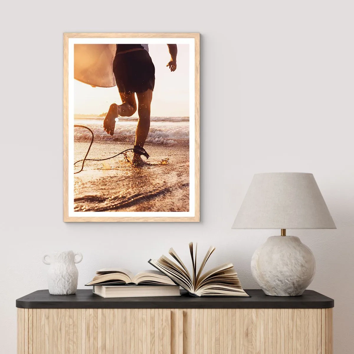 Poster in light oak frame - Encounter with a Wave - 61x91 cm