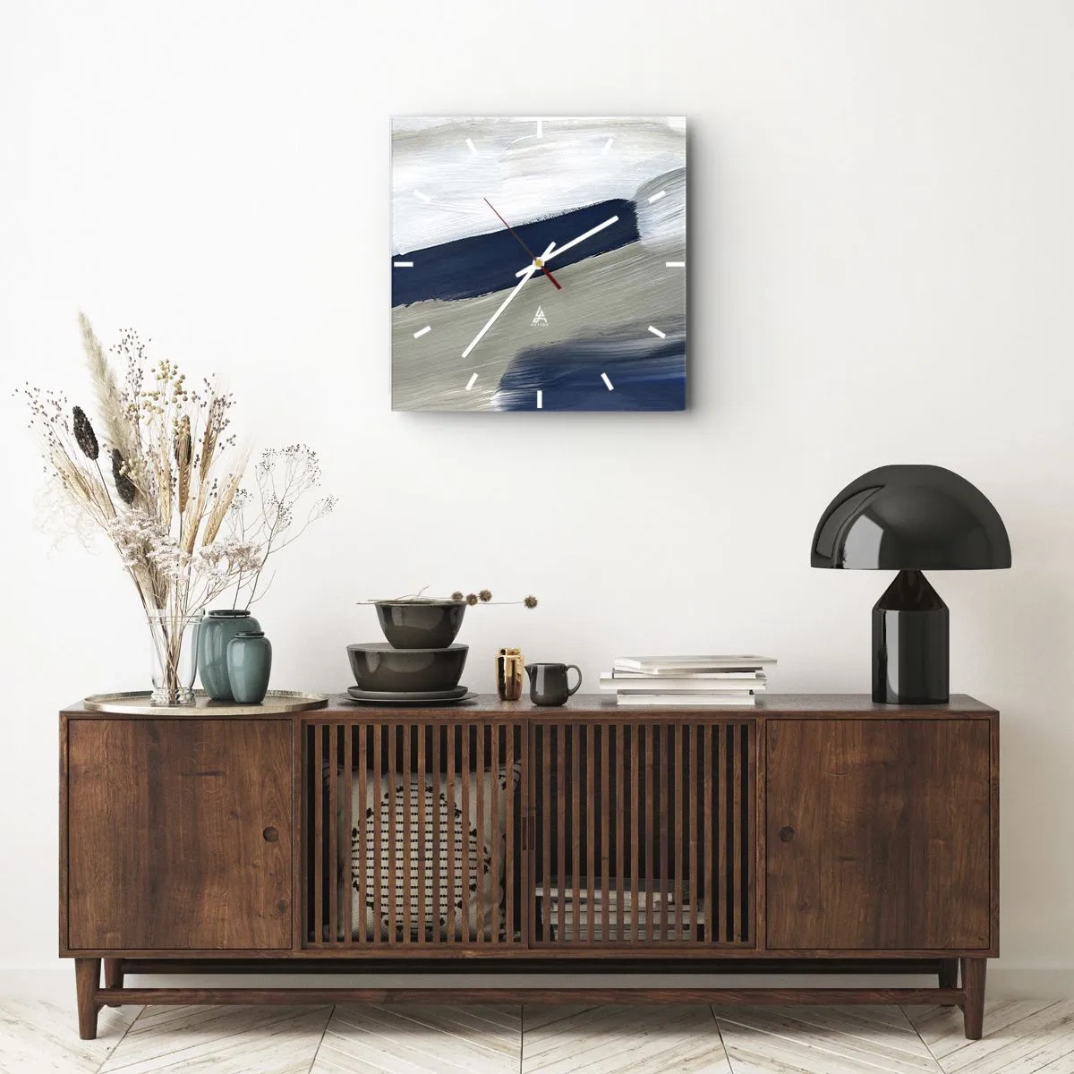 Wall clock - Clock on glass - Encounter with White - 30x30 cm