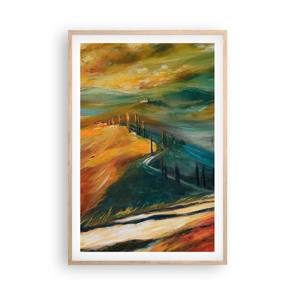 Poster in light oak frame - Tuscan Landscape - 61x91 cm