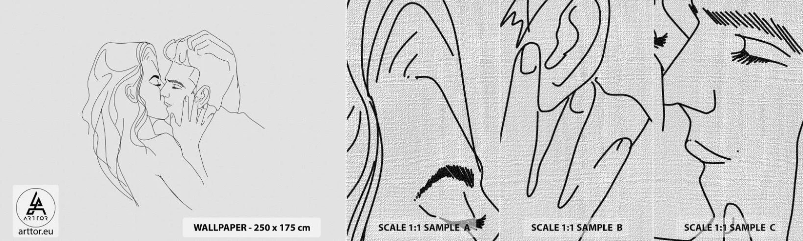 Photo Wallpaper Sample Premium Canvas - With the Same Line - Graphics, Couple in love, Kiss - 100x30 cm