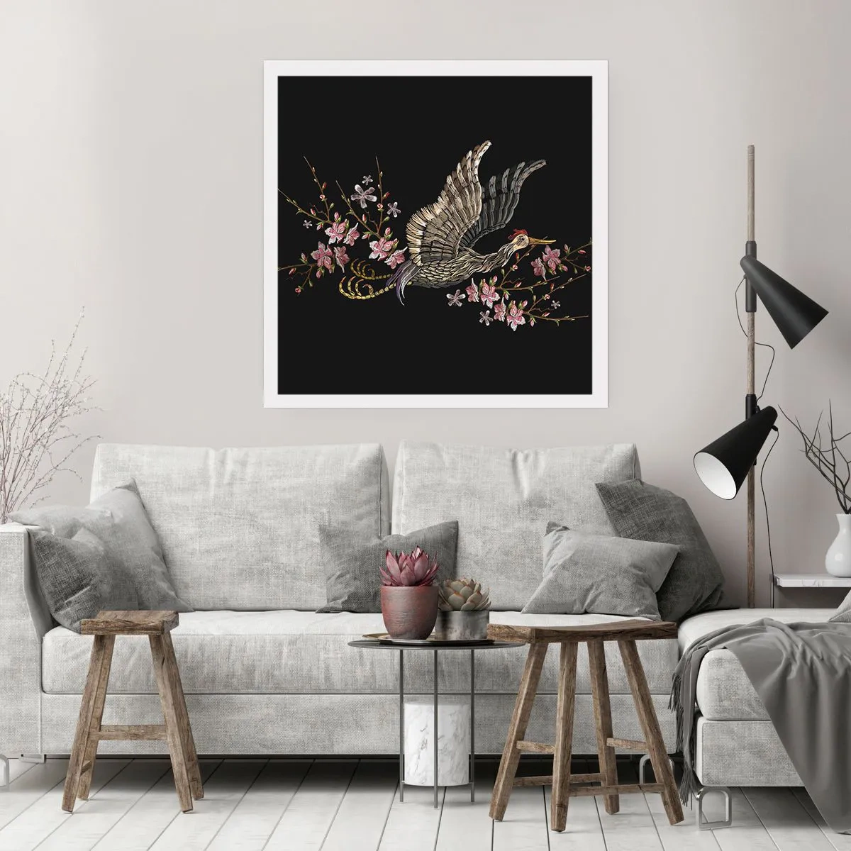 Poster - Exotic, Embroidered Bird - 50x50 cm