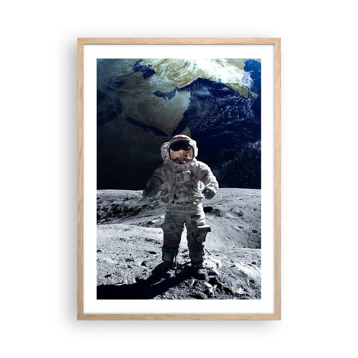 Poster in light oak frame - Greetings from the Moon - 50x70 cm