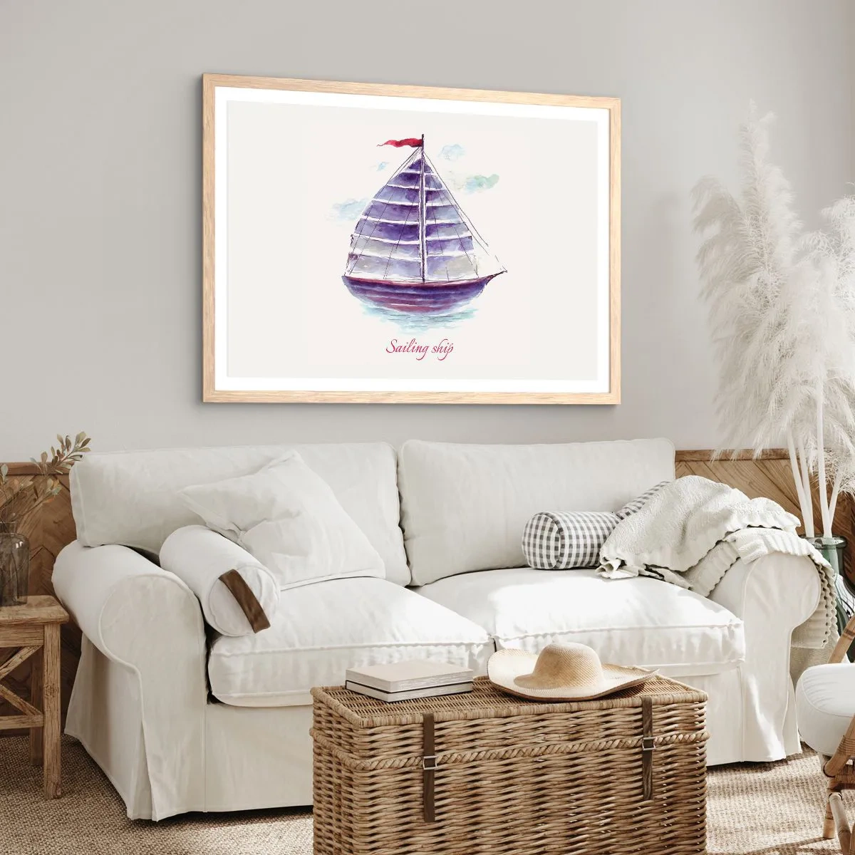 Poster in light oak frame - Full Sails And Calm Waters - 100x70 cm