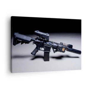 Canvas picture - A modern rifle in black on a dark background - 70x50cm - Dark Knight - Modern wall decoration for the living room and bedroom ARTTOR