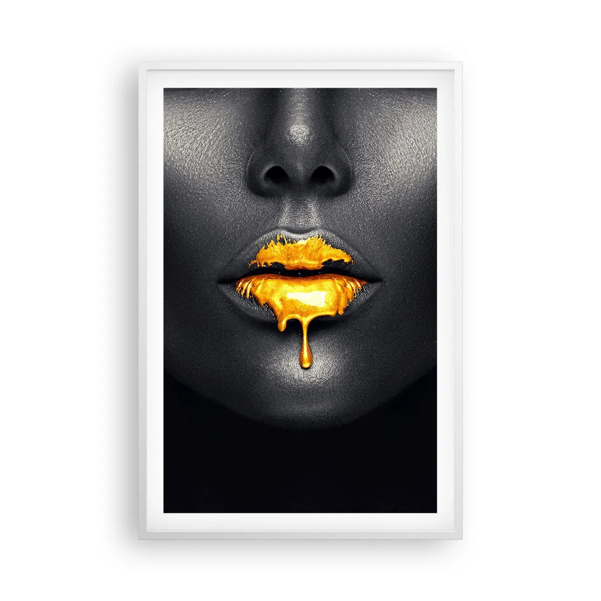 Poster in white frmae - Golden Lips - 61x91 cm