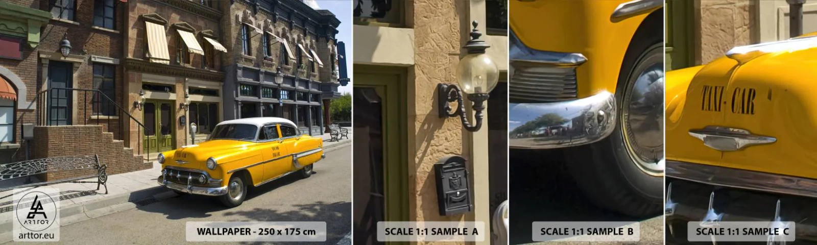 Photo Wallpaper Sample Self-Adhesive Deluxe Sticker - Long Time Ago in America - City, Taxi, New York - 100x30 cm