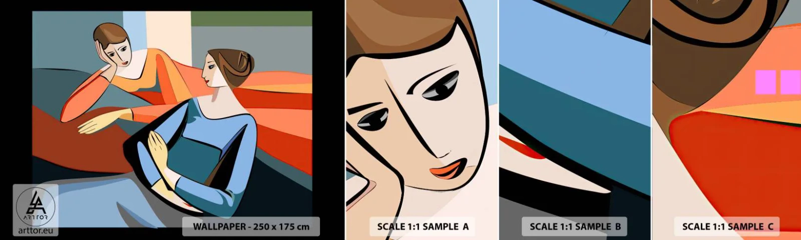 Photo Wallpaper Sample Self-Adhesive Deluxe Sticker - Time for Confession - Cubism, Portrait, Women - 100x30 cm